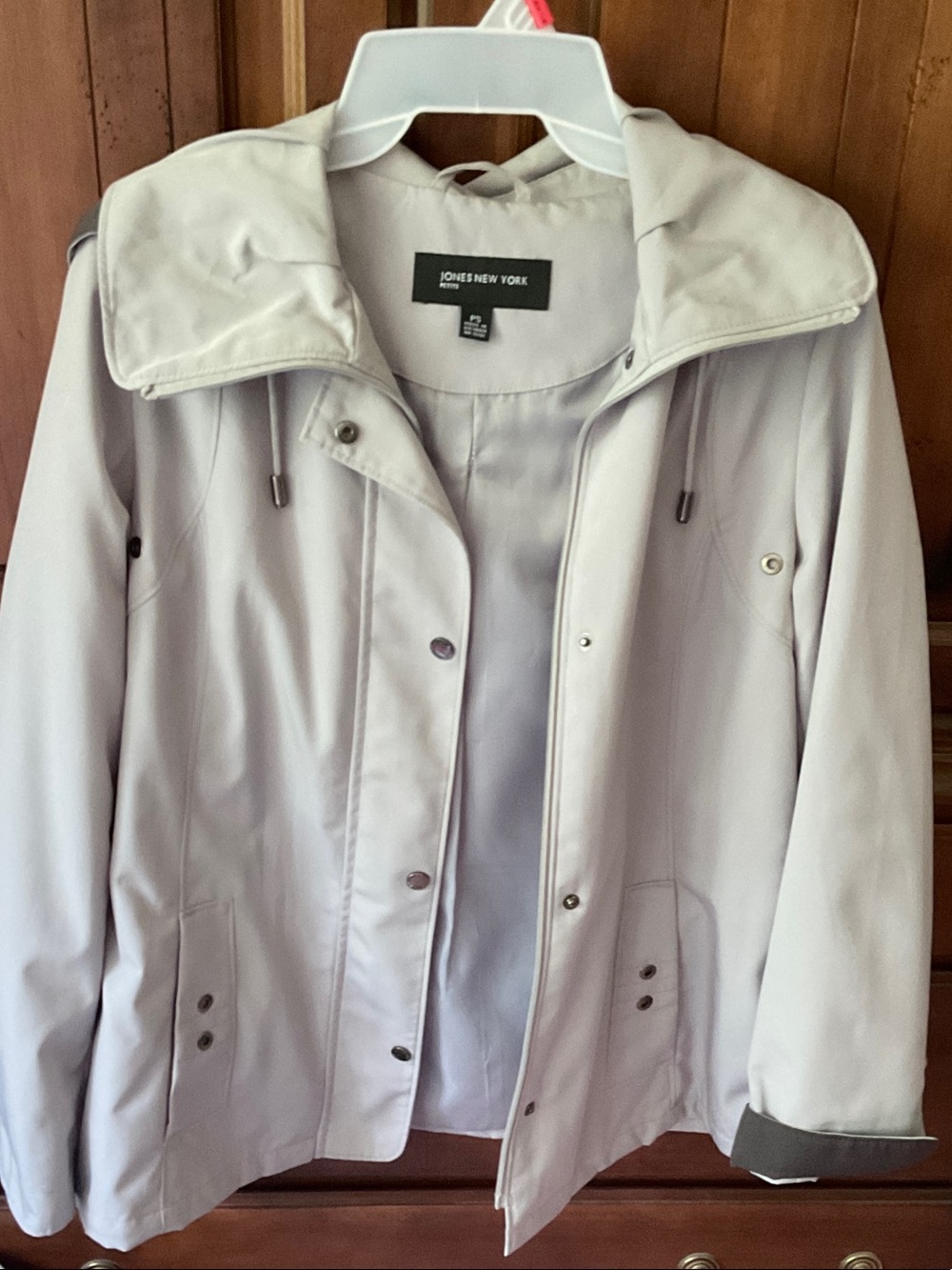 Jones New York Soft Light Gray Hooded Utility Jacket